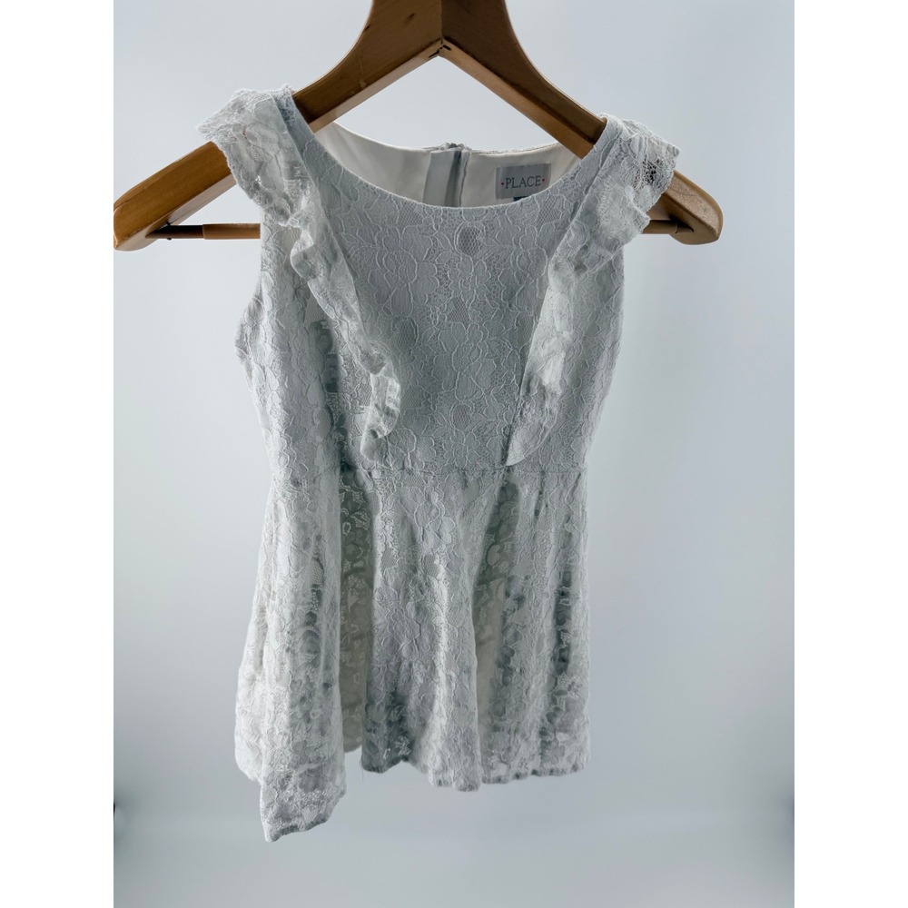 Childrens Place Girls White Floral Lace Ruffle Sleeveless Top- Size 10